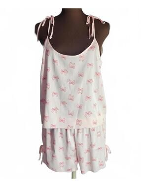 Juicy Couture Satin Pajama Set Size Large Pink Bow Sleepwear Shorts Cami D/82